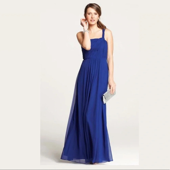Ann Taylor Blue Silk Georgette One Shoulder Gown - Picture 1 of 11